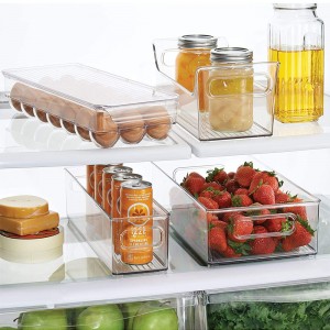 Fridge Organizer Plastic Clear Storage Bin with Handles, Clear Container for Food, Drinks, Produce, Pantry Organization, BPA-Free 35*23*9.5CM
